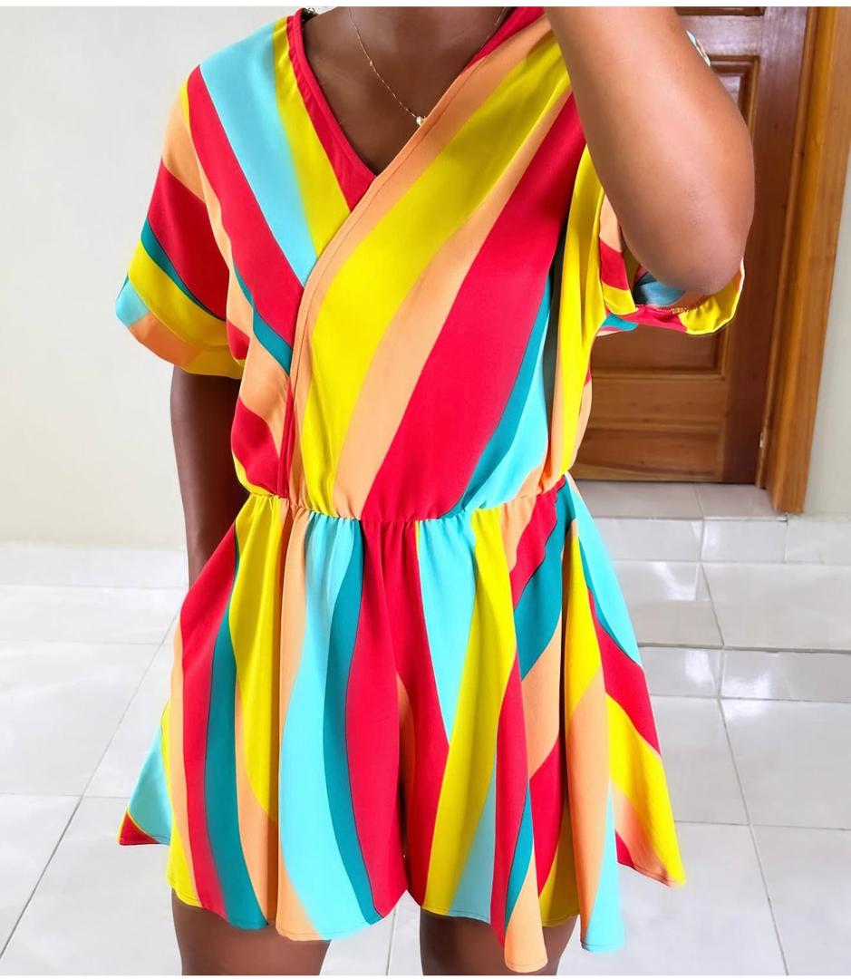Multicolour striped romper