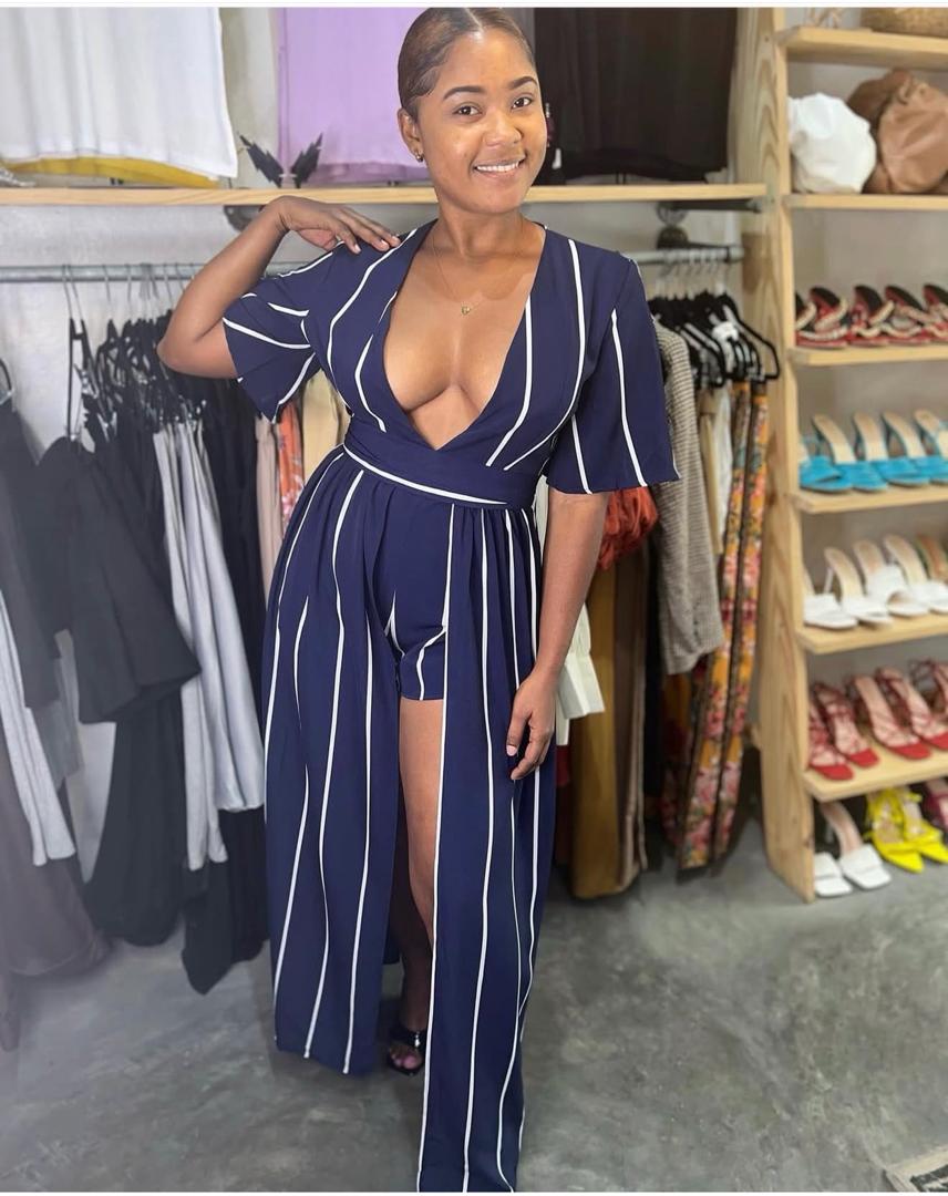 Navy striped romper